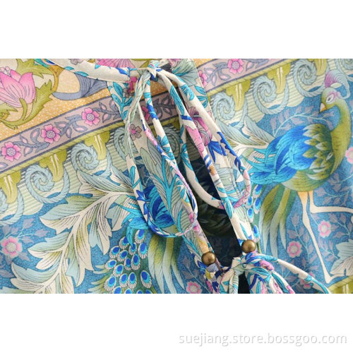 Printing Loose Casual Long Sleeve Dress With Bow